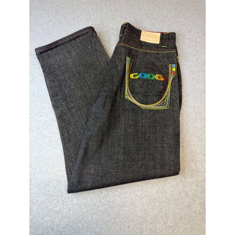 Coogi Mens Dark Wash Rainbow Embroidered Straight Leg Jeans W38 L33 Vintage Y2K